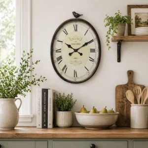 Scriber Oval Metal Wall Clock with Bird