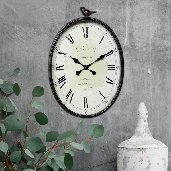 Scriber Oval Metal Wall Clock with Bird - Image 4