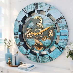 Wall Clock 24" Round Oversized for Living Room decor with Real Moving Gears Canada Collection